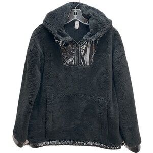 Mono B Black Plush Faux 1/2 Zip Pullover Sweatshirt Hoodie Small Soft Warm Comfy